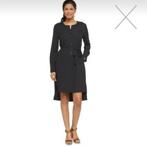 Merona XS Belted Shirt Dress Black Step Hem Henley Pleats